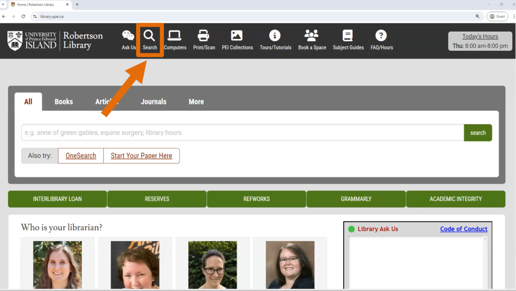 Arrow pointing to the Search icon