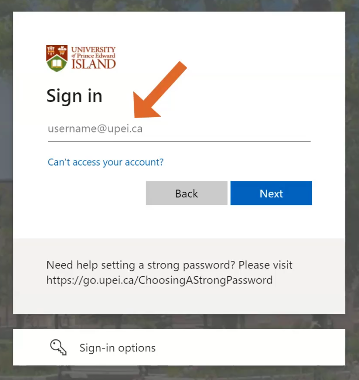 UPEI Log-in screen