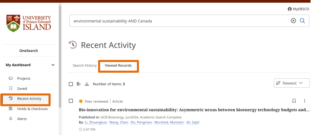 Screenshot of the Viewed records